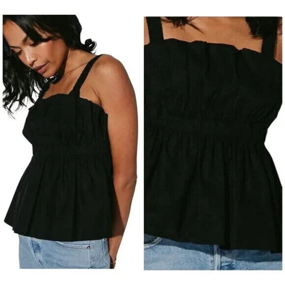 NWT Cleobella Shirt Black Organic Cotton Ruffle Peplum Tank Top Sleevele…